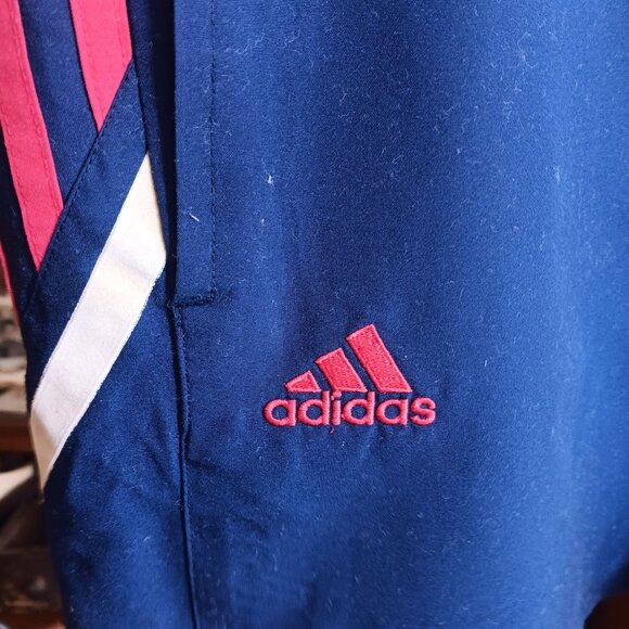 XL Vintage 90's Adidas Soccer Shorts Stripes Elastic Drawstring Blue/Red - Picture 3 of 7